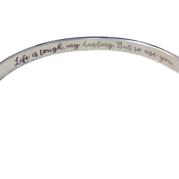 Kingpiin Stainless Steel Inspirational Cuff Bracelet “Life is tough” New Silver - Picture 5 of 5